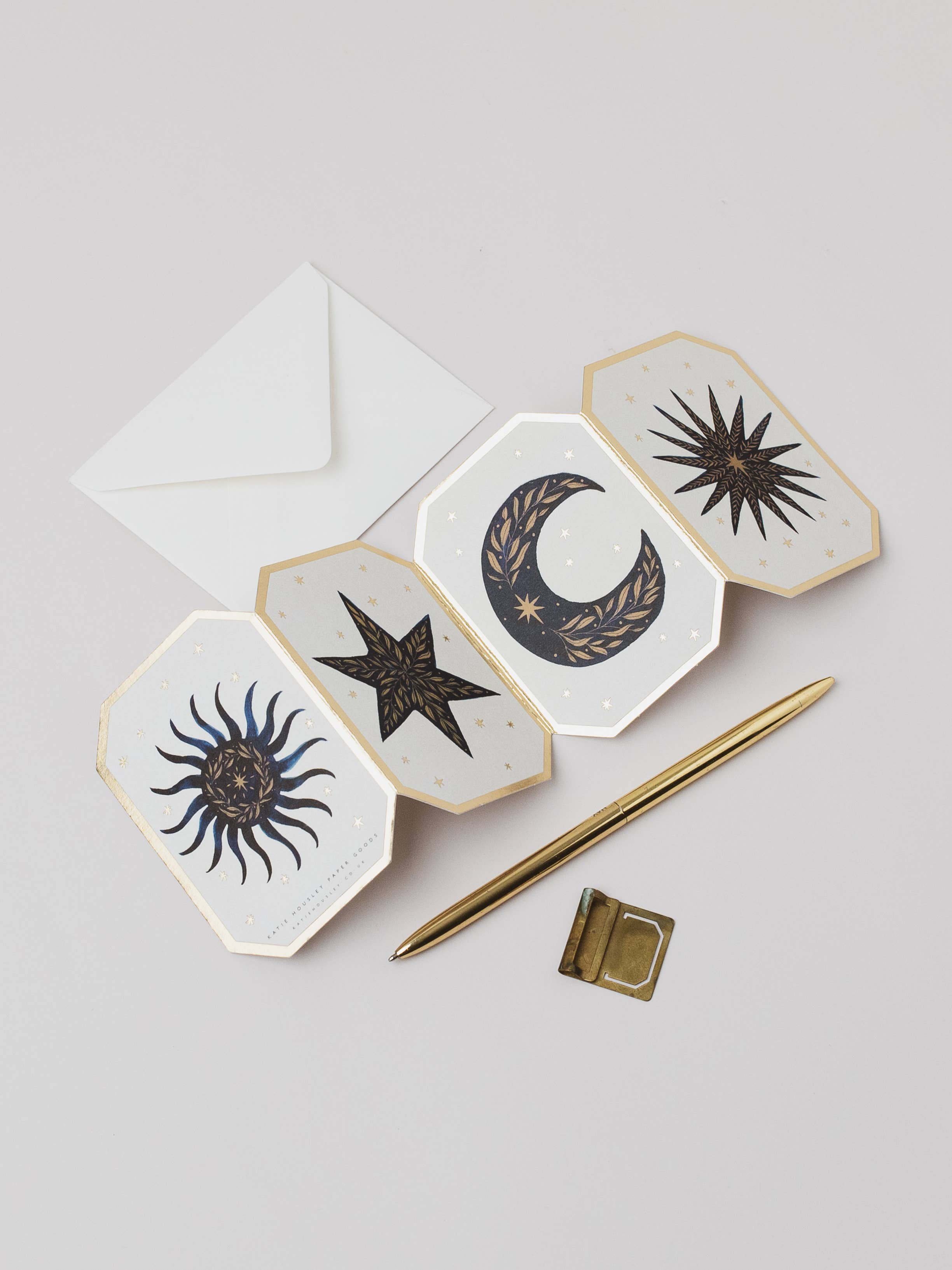 CELESTIAL CONCERTINA BLUE MOON STAR SUN DIE CUT MINI CARD