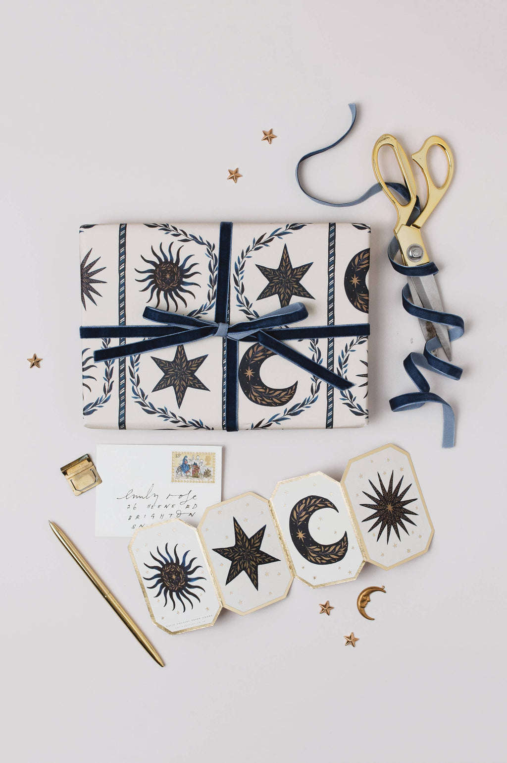 CELESTIAL CONCERTINA BLUE MOON STAR SUN DIE CUT MINI CARD