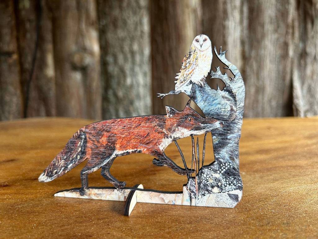 The Fox &  Owl laser cut plywood keepsake and greeting card