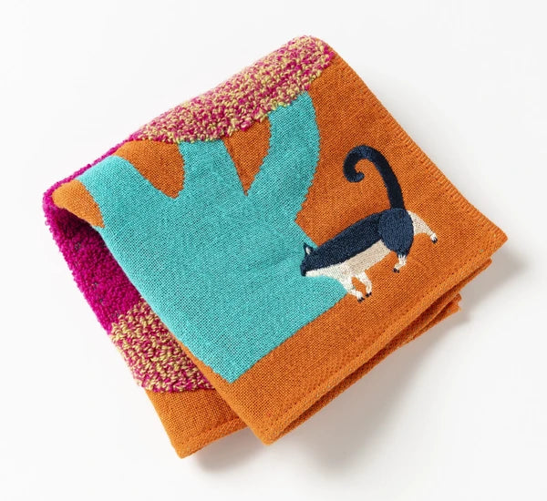 Morita Miw Fluffy Face Towel - Cat in Cactus Garden
