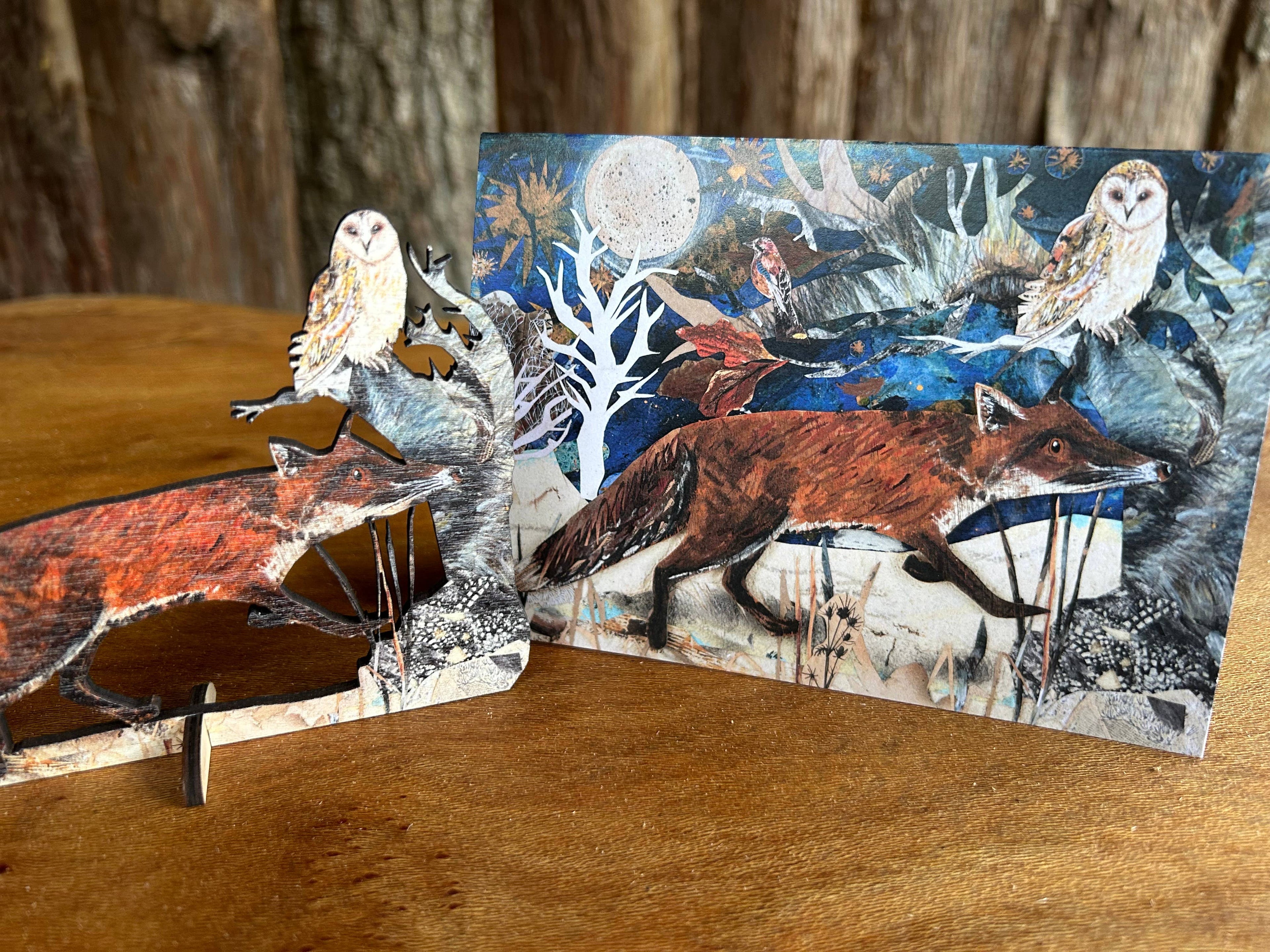The Fox &  Owl laser cut plywood keepsake and greeting card