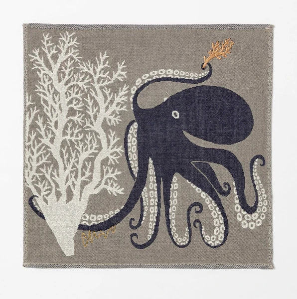 Japanese Cotton Handkerchief Towel - MoritaMiW x Kusubashi Monori - Octopus Design