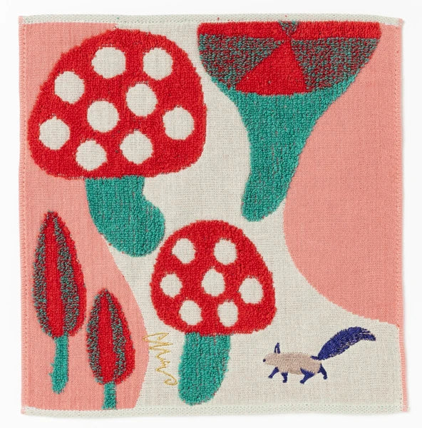 Japanese Cotton Handkerchief - Squirrel & Mushrooms