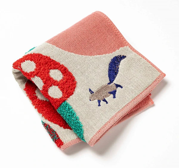 Japanese Cotton Handkerchief - Squirrel & Mushrooms